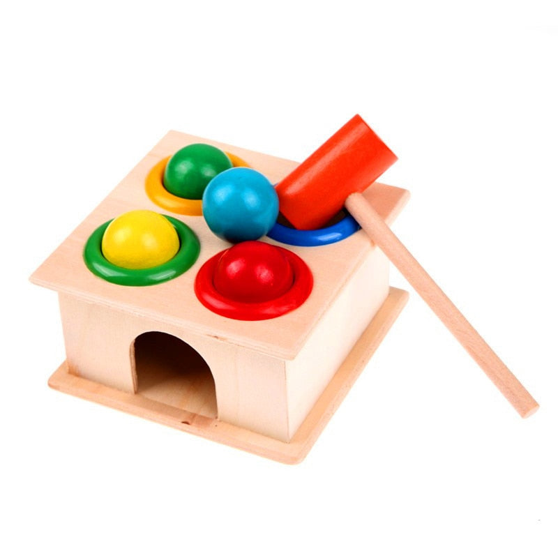 1Set Wooden Hammering Ball Hammer Box Children Fun Playing Hamster Game Toy Early Learning Educational Toys.