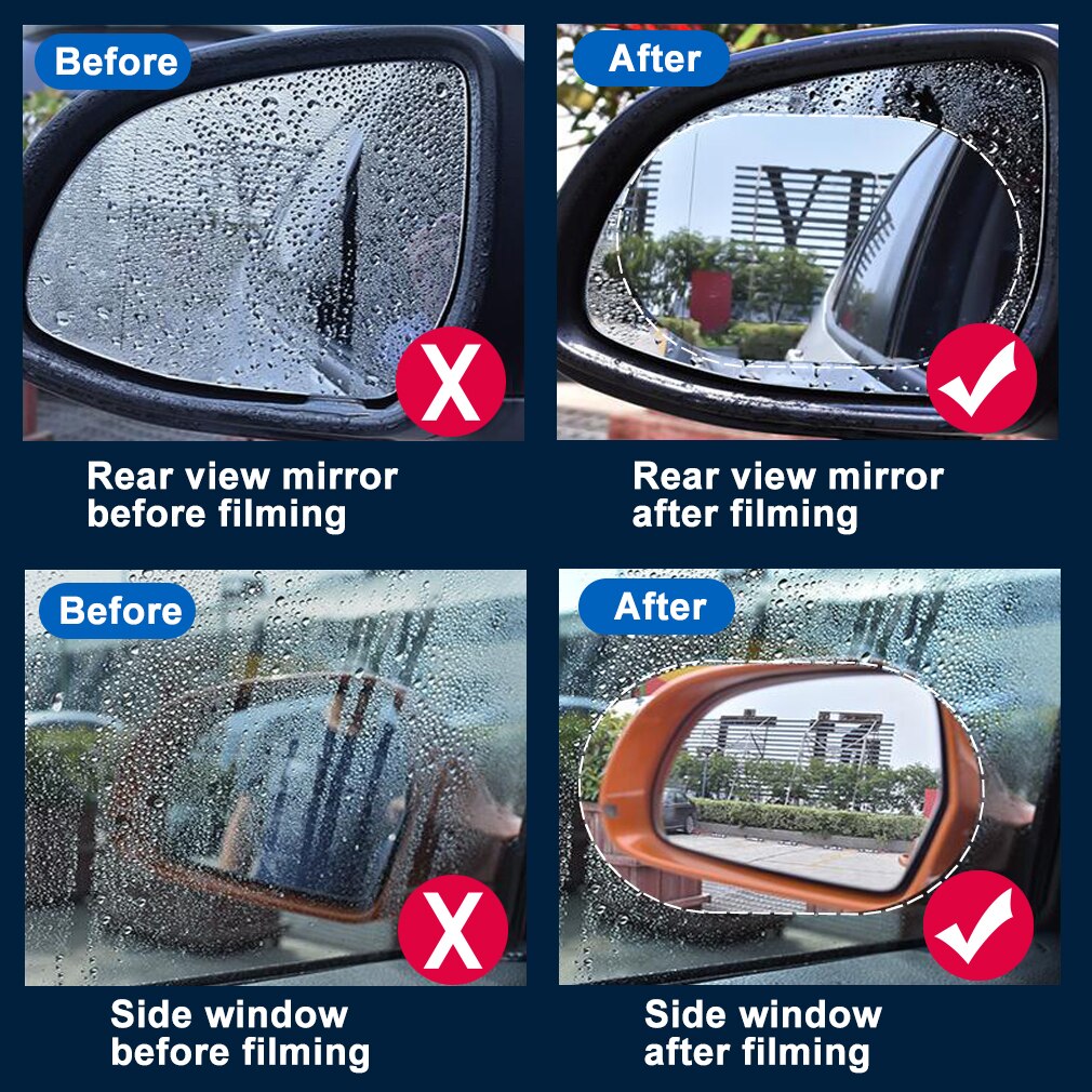 S&D 2PCS Anti Fog Car Mirror Window Clear Film Anti-glare Car Rearview Mirror Protective Film Waterproof Rainproof Car Sticker