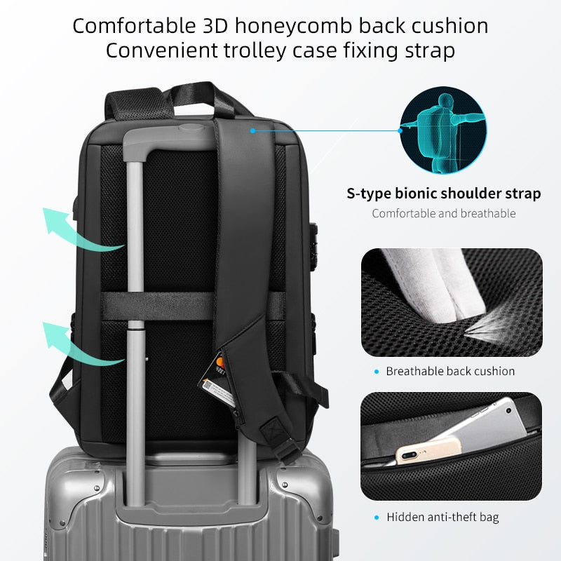 Fenruien Brand Laptop Backpack Anti-theft Waterproof School Backpacks USB Charging Men Business Travel Bag Backpack New Design.