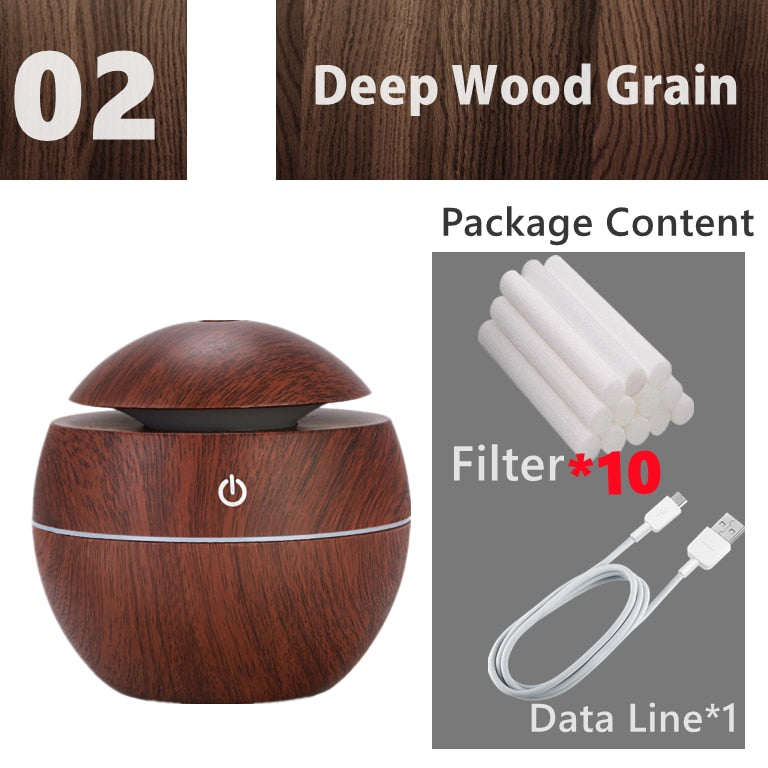 Mini Air Humidifier Ultrasonic USB Aroma Diffuser Wood Grain LED Night Light Electric Essential Oil Diffuser Aromatherapy Home.
