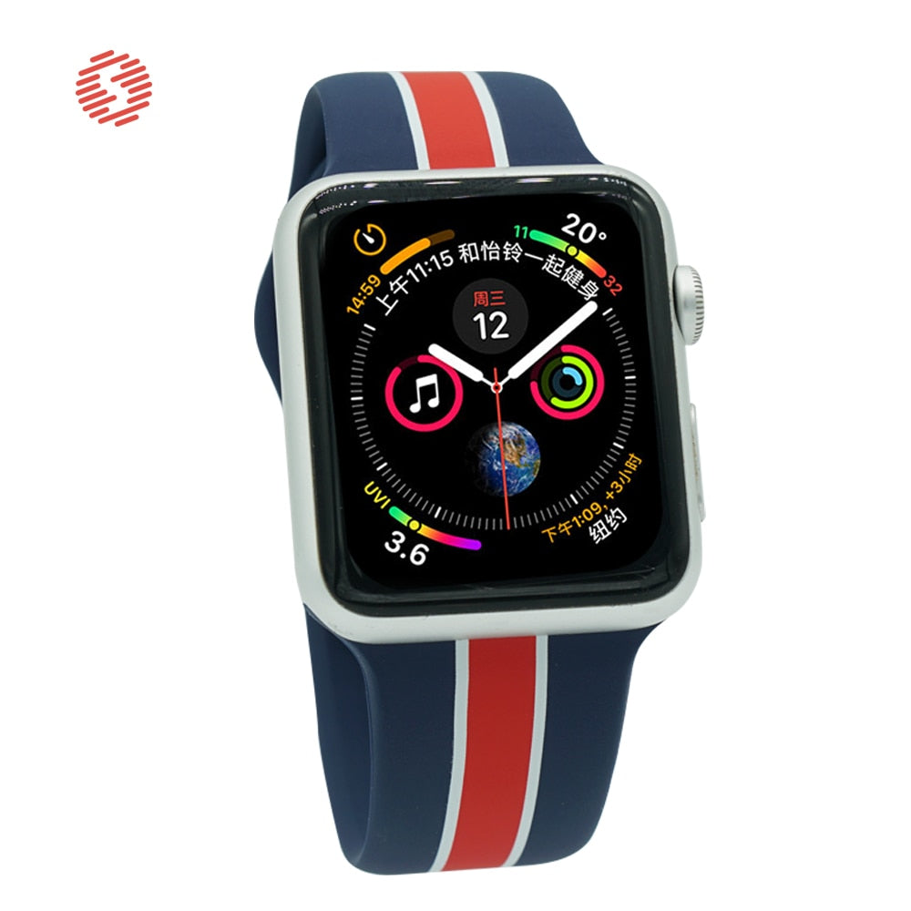 ShengOne Stripe Soft Silicone Sport Band for Apple Watch Series 5 4 40MM 44MM Striated Rubber Strap Replacement 3 2 1 38MM 42MM