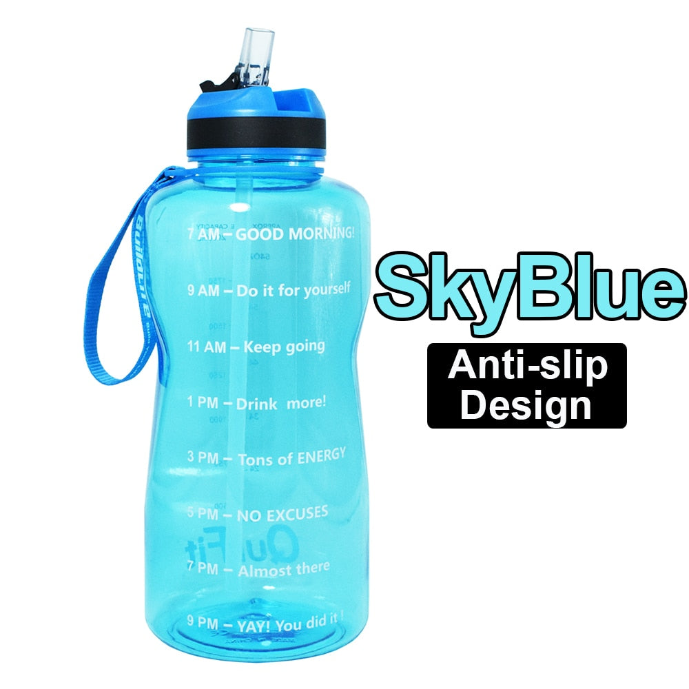 QuiFit 2L 1.3L 64OZ 43oz Tritan Water Bottle With Straw & Time Markings BPA Free Portable Protein Shaker Sports GYM Drinking Jug