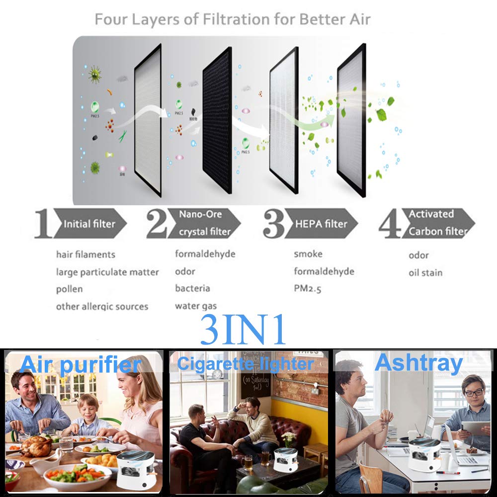 Multifunctional Air Purifier Ashtray Smokeless Filter with Activated Carbon Remove Formaldehyde Deodorant USB Rechargeable