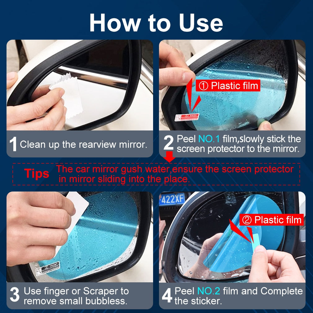 S&D 2PCS Anti Fog Car Mirror Window Clear Film Anti-glare Car Rearview Mirror Protective Film Waterproof Rainproof Car Sticker