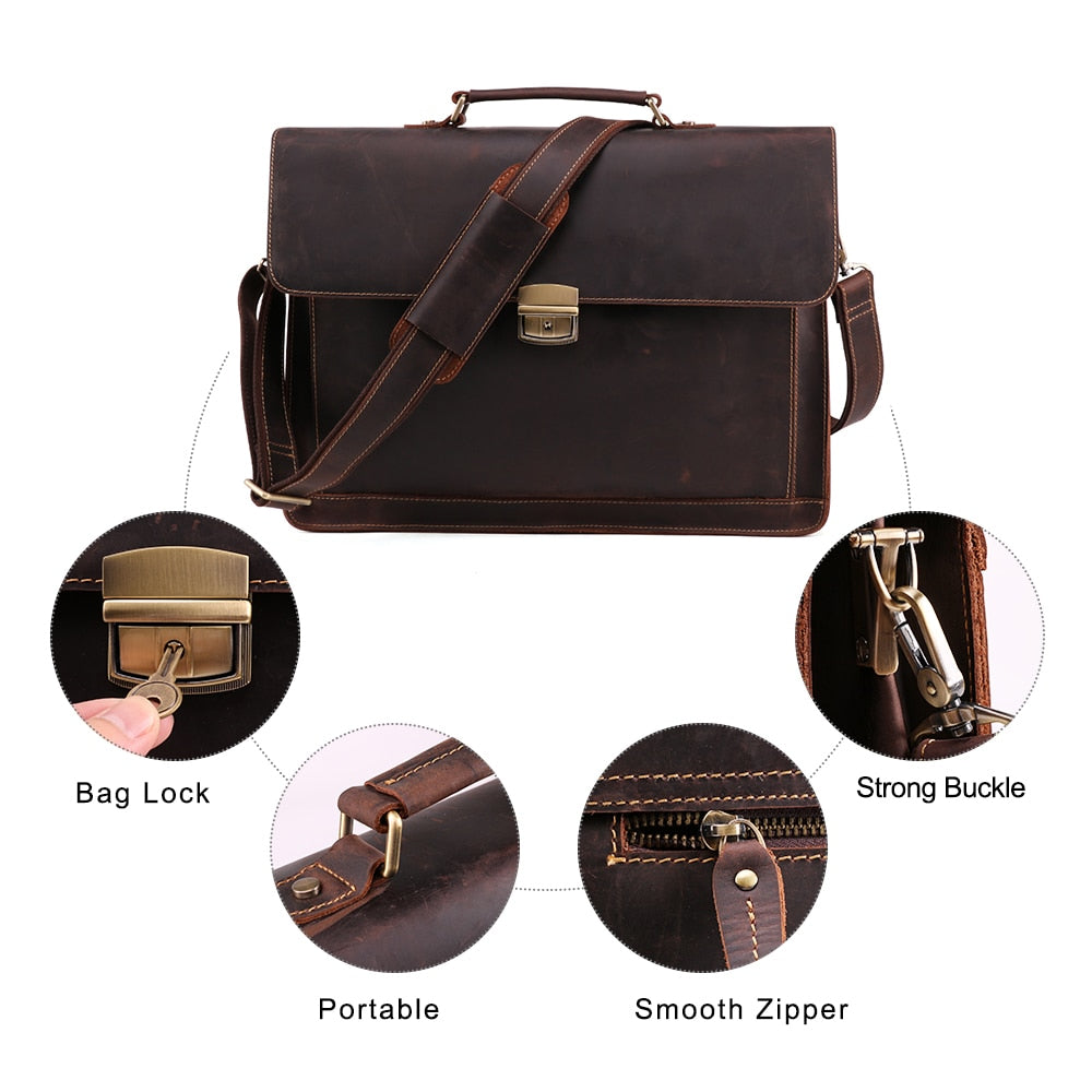 JOYIR Crazy Horse Genuine Leather Men's Briefcase Vintage Messenger Shoulder Bag Men's Business Laptop Handbag For Male 6393