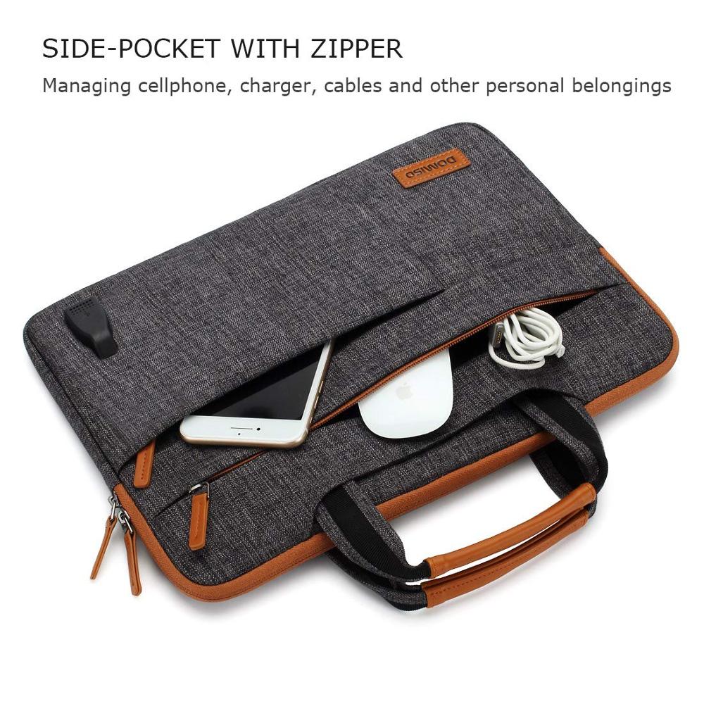 DOMISO10 13 14 15.6 17.3 Inch Multi-Functional Laptop Sleeve Business Briefcase Messenger Bag with USB Charging Port Brown Grey