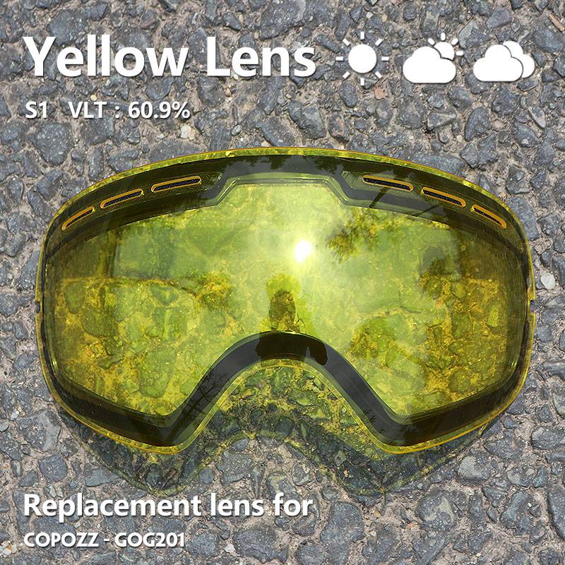 COPOZZ 201 lens Ski Goggles Lens For Anti-fog UV400 Big Spherical Ski Glasses Snow Goggles Eyewear Lenses Replacement(Lens Only).