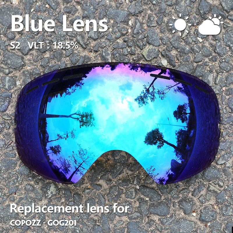 COPOZZ 201 lens Ski Goggles Lens For Anti-fog UV400 Big Spherical Ski Glasses Snow Goggles Eyewear Lenses Replacement(Lens Only).
