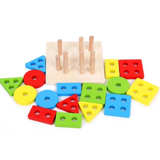 Baby Toys Educational Colorful Wooden Geometric Sorting Board Montessori Kids Educational Toys Stack Building Puzzle Child Gift