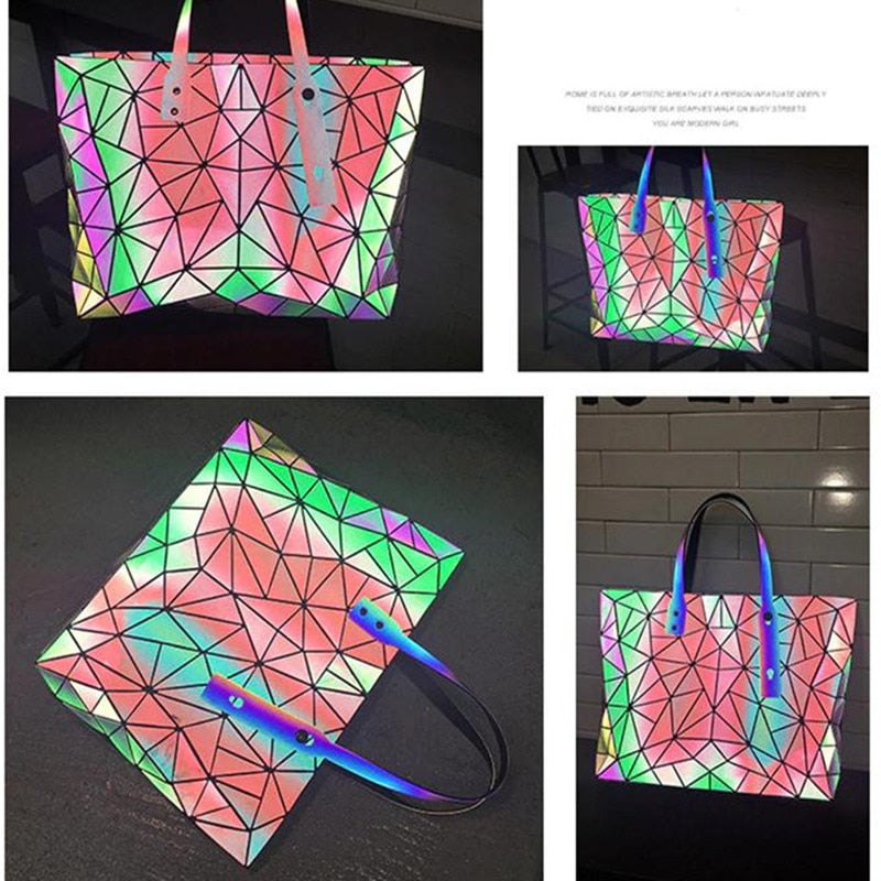 Women's large-capacity holographic laser handbag irregular geometric luminous girl shoulder bag laptop office big bag