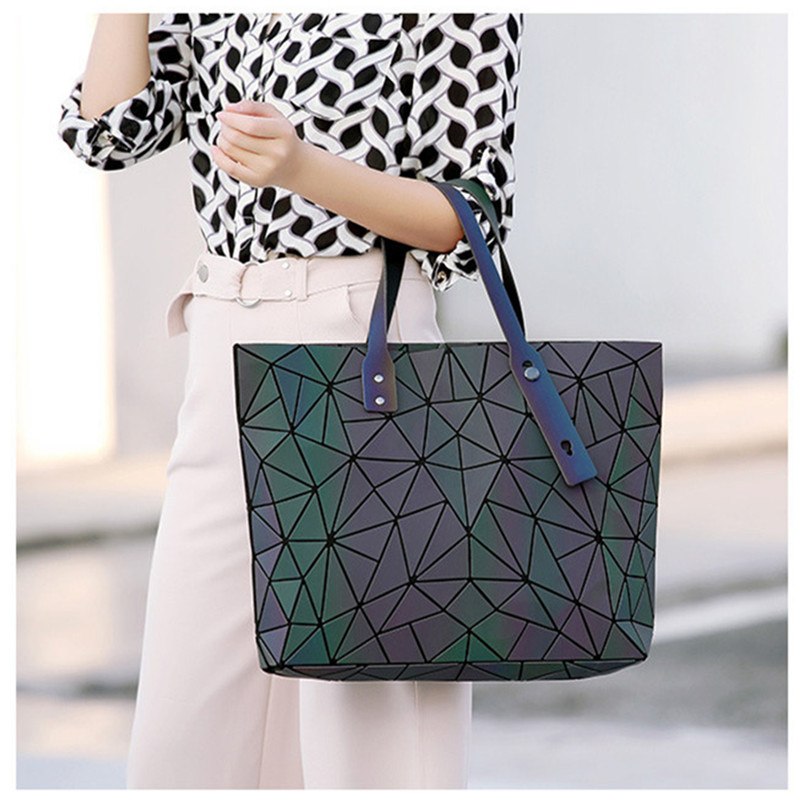 Women's large-capacity holographic laser handbag irregular geometric luminous girl shoulder bag laptop office big bag
