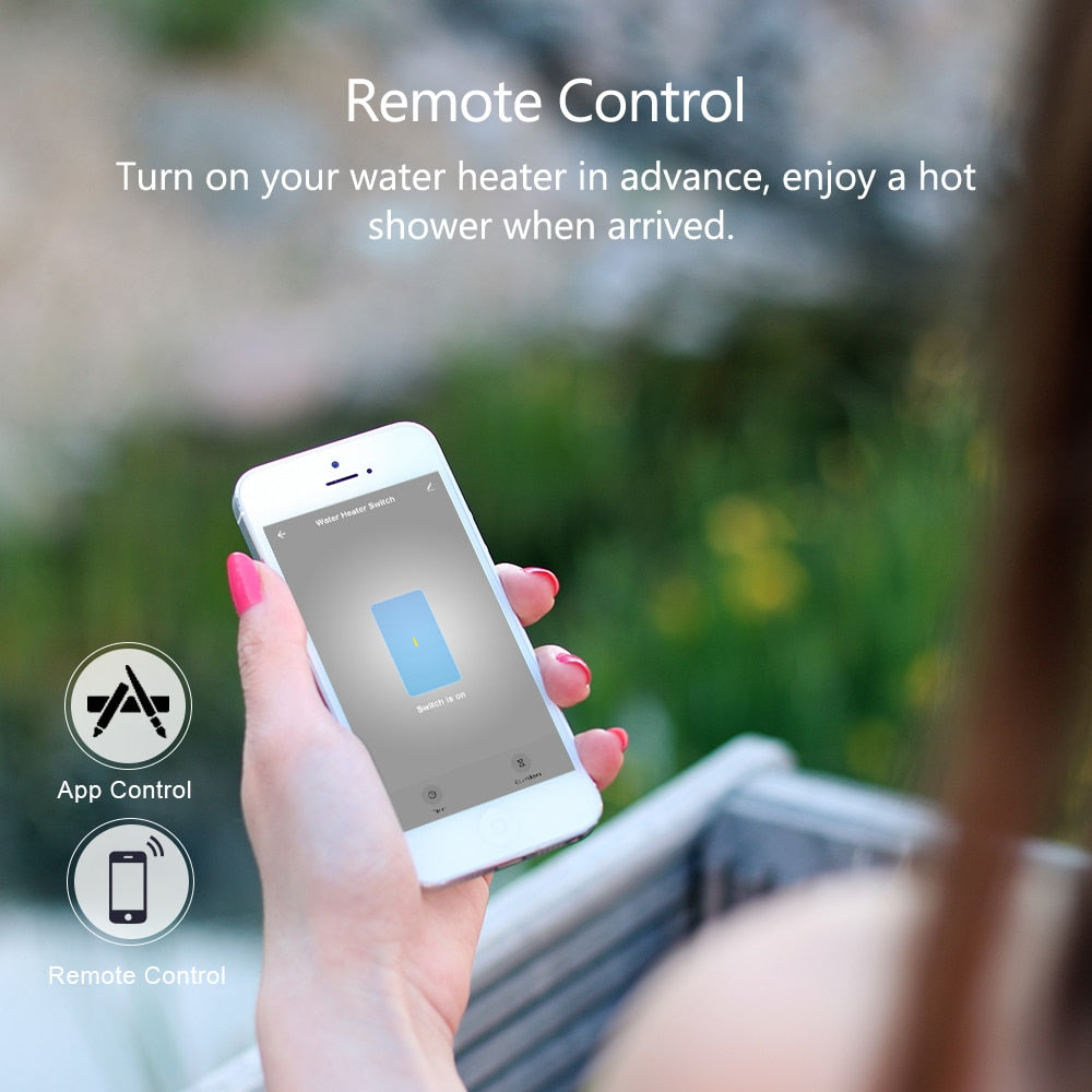 Tuya Smart Life WiFi Boiler Water Heater Switch Black 4400W App Remote Control Timer Voice Control Google Home Alexa Echo Dot.