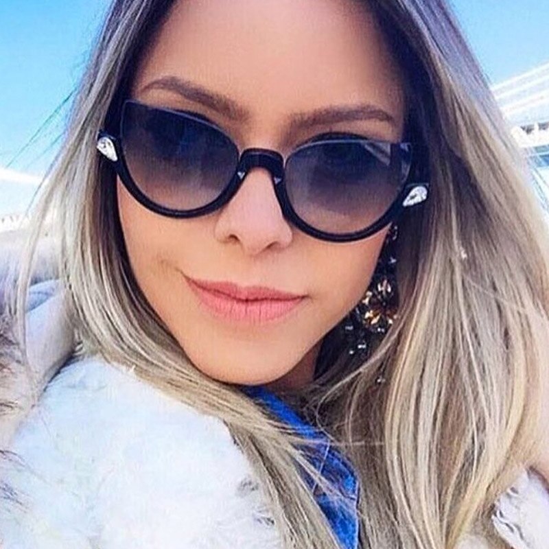 Luxury Diamond Cat Eye Shades Sunglasses Women 2017 Unique Brand Designer Clear Sun Glasses Fashion Style Sunglasses UV400 Gafas