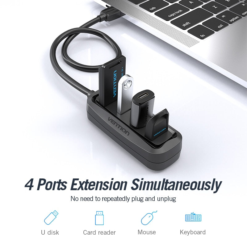 Vention USB 2.0 HUB 4 Port with LED Multi USB Splitter for Lenovo Xiaomi Macbook Pro Air Computer Accessories Laptop HUB USB 2.0.