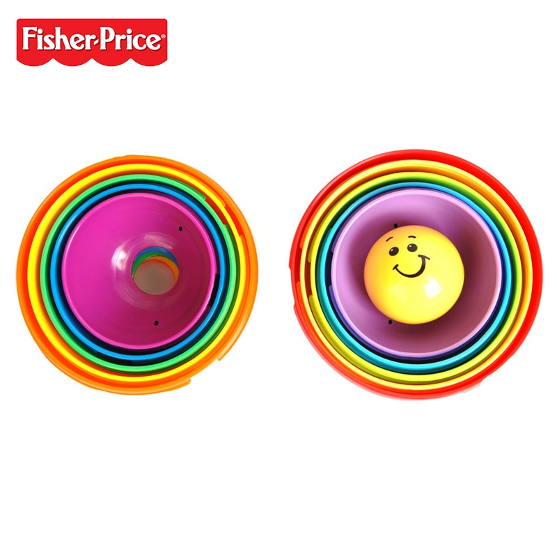 Fisher-Price Brilliant Basics Stack & Roll Cups Children Educational Toy Pierwsze Klocki Malucha K7166 For Kid Birthday Gift