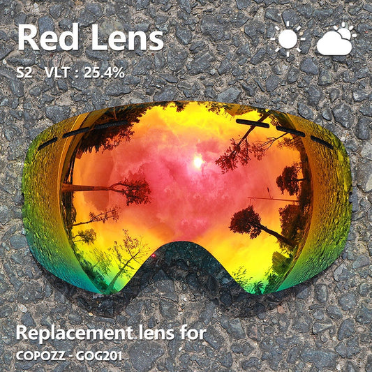 COPOZZ 201 lens Ski Goggles Lens For Anti-fog UV400 Big Spherical Ski Glasses Snow Goggles Eyewear Lenses Replacement(Lens Only).