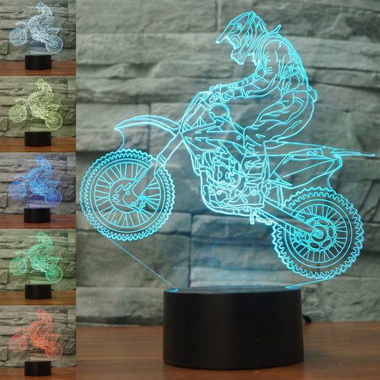 3D Night Lights Riding Mountain Motorcycles LED Touch illusion Lamp 7-color Change USB Table Lamps Home Office Decor Gift Light.