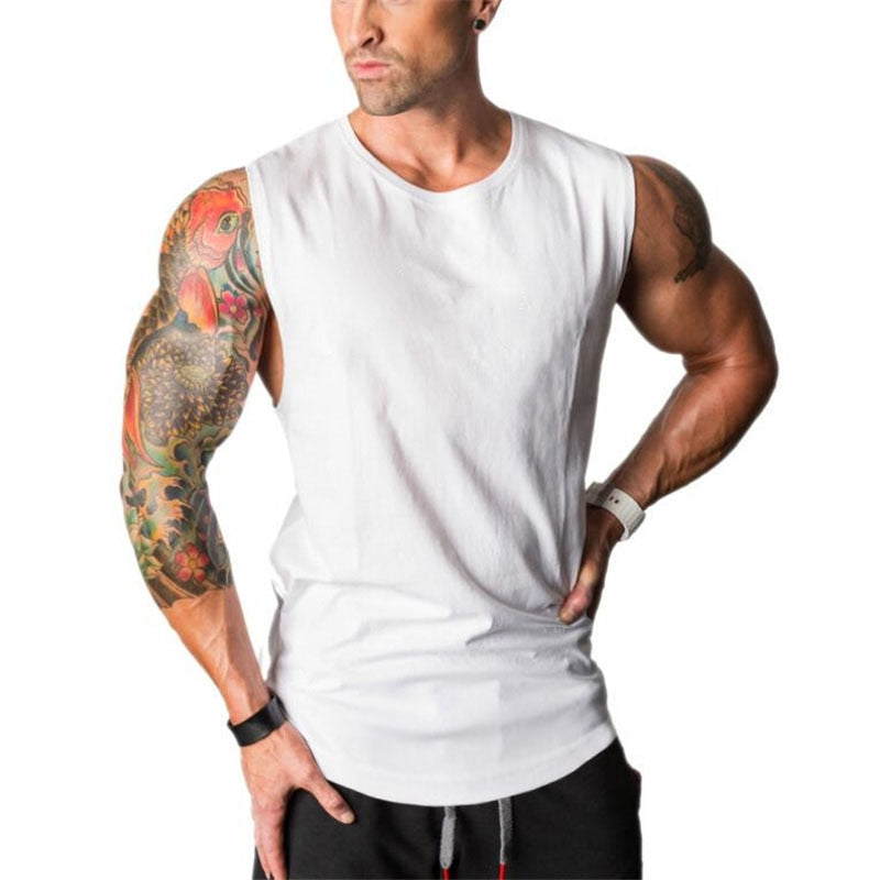 Plain Bodybuilding Stringer Tank Tops Men Workout Hooded Shirt Fitness Tank Top Men Gym Clothing Cotton Vest Hoodies