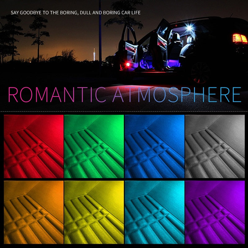 12 LED Car Interior Floor foot Lamp AUTO Decoration Light With USB Multiple Modes Car Styling Atmosphere RGB Neon Lamp Strips.