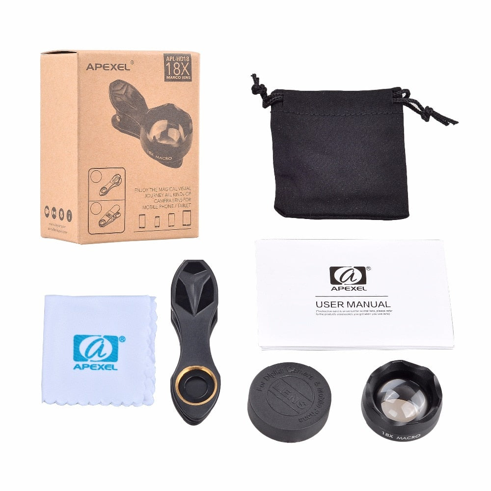 APEXEL Professional photography Macro Lens HD 18X macro mobile phone lens for iPhone 6 7 Xiaomi Android IOS smartphone HD18X.