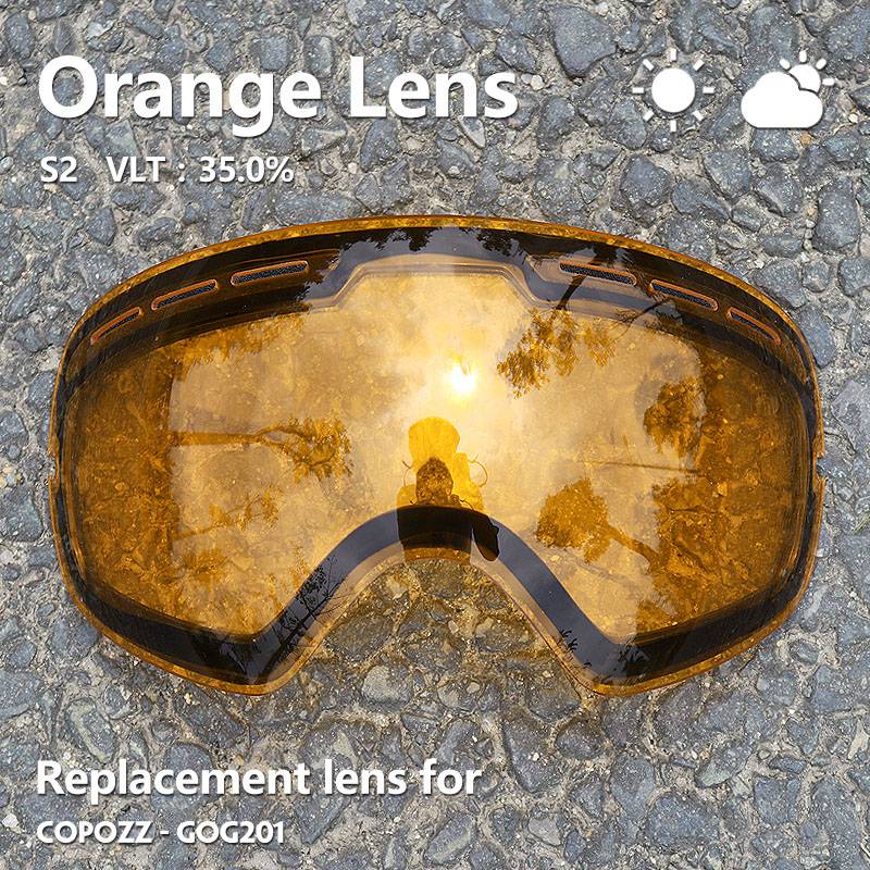 COPOZZ 201 lens Ski Goggles Lens For Anti-fog UV400 Big Spherical Ski Glasses Snow Goggles Eyewear Lenses Replacement(Lens Only).