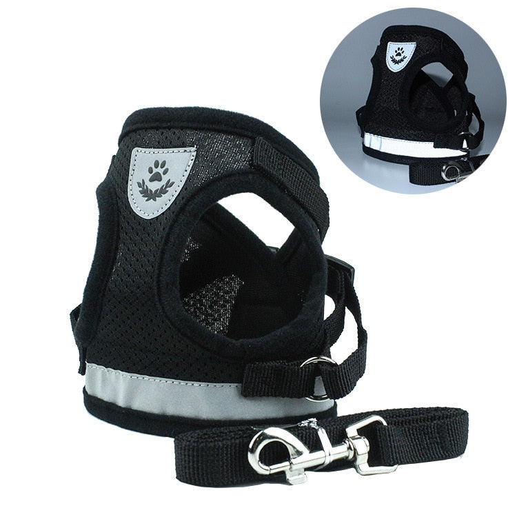 Dog Harness with Leash Summer Pet Adjustable Reflective Vest Walking Lead for Puppy Polyester Mesh Harness for Small Medium Dog.