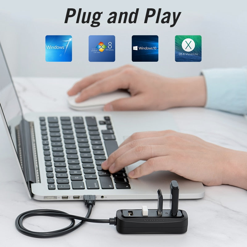 Vention USB 2.0 HUB 4 Port with LED Multi USB Splitter for Lenovo Xiaomi Macbook Pro Air Computer Accessories Laptop HUB USB 2.0.