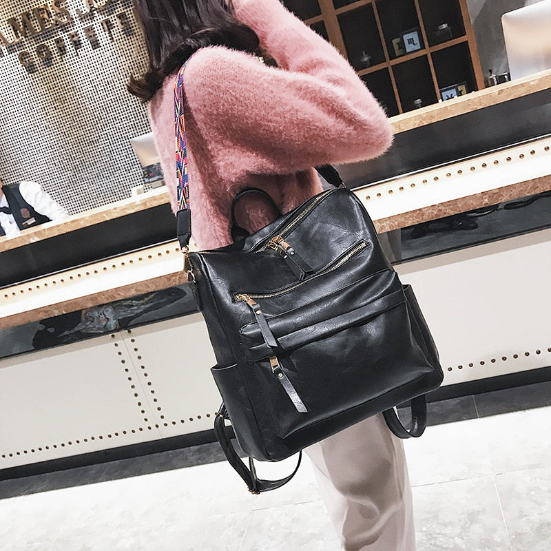 Retro Large capacity Backpack Women PU Leather Rucksack Women's Knapsack Travel Backpacks Shoulder School Bags Mochila Back Pack