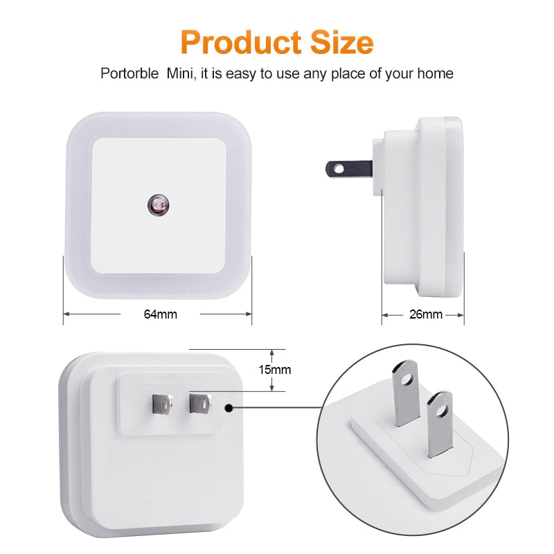 LED Night Light Mini Light Sensor Control 110V 220V EU US Plug Nightlight Lamp For Children Kids Living Room Bedroom Lighting.