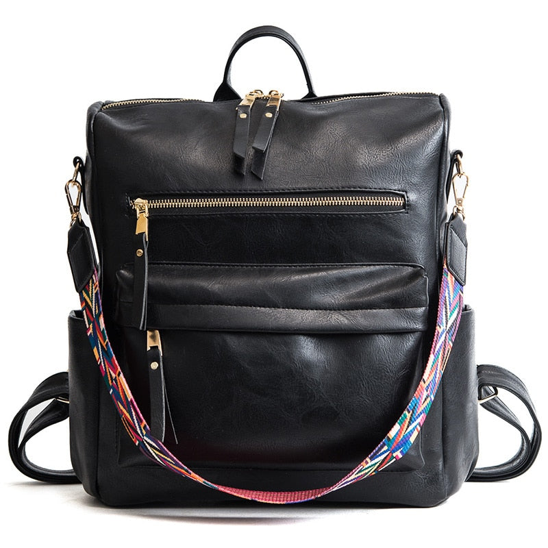 Retro Large capacity Backpack Women PU Leather Rucksack Women's Knapsack Travel Backpacks Shoulder School Bags Mochila Back Pack