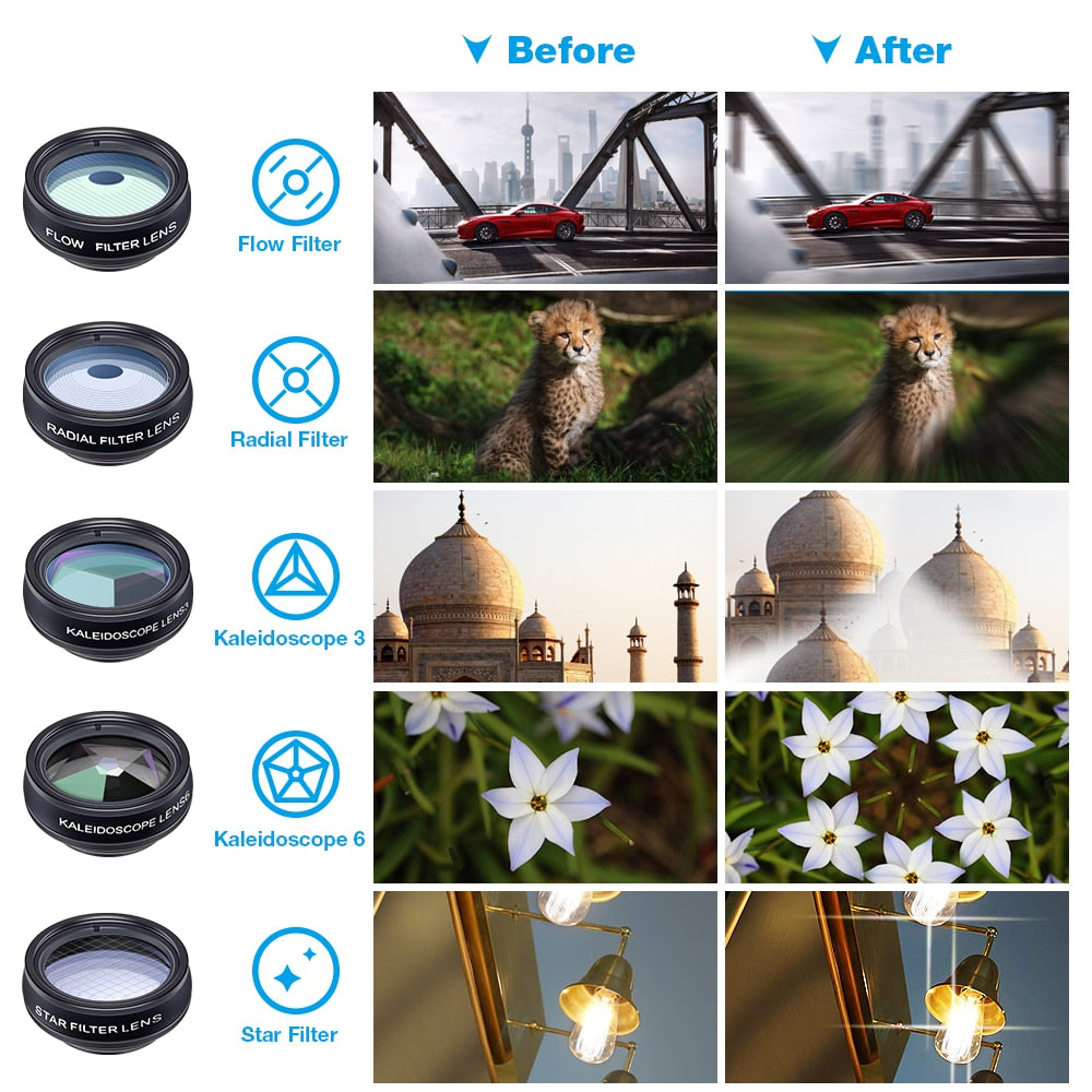 APEXEL Phone Camera Lens 10 in 1 Kit Wide Fisheye Telephoto Macro Lens With Remote Shutter for iPhone Samsung Most Smartphones.