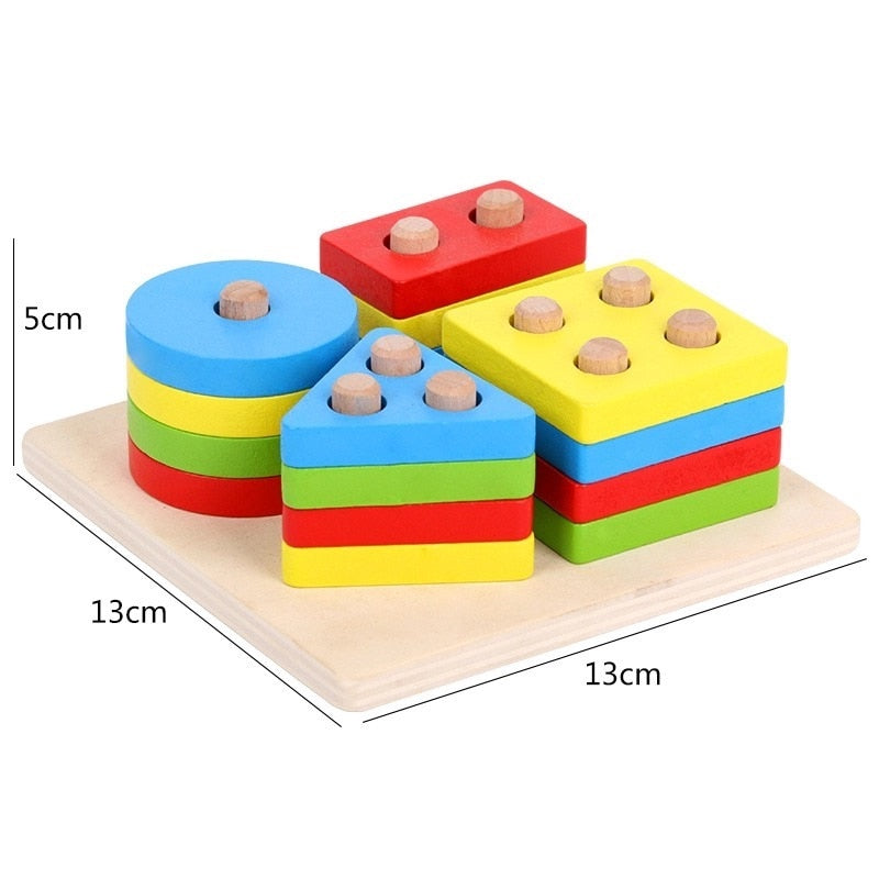 Baby Toys Educational Colorful Wooden Geometric Sorting Board Montessori Kids Educational Toys Stack Building Puzzle Child Gift