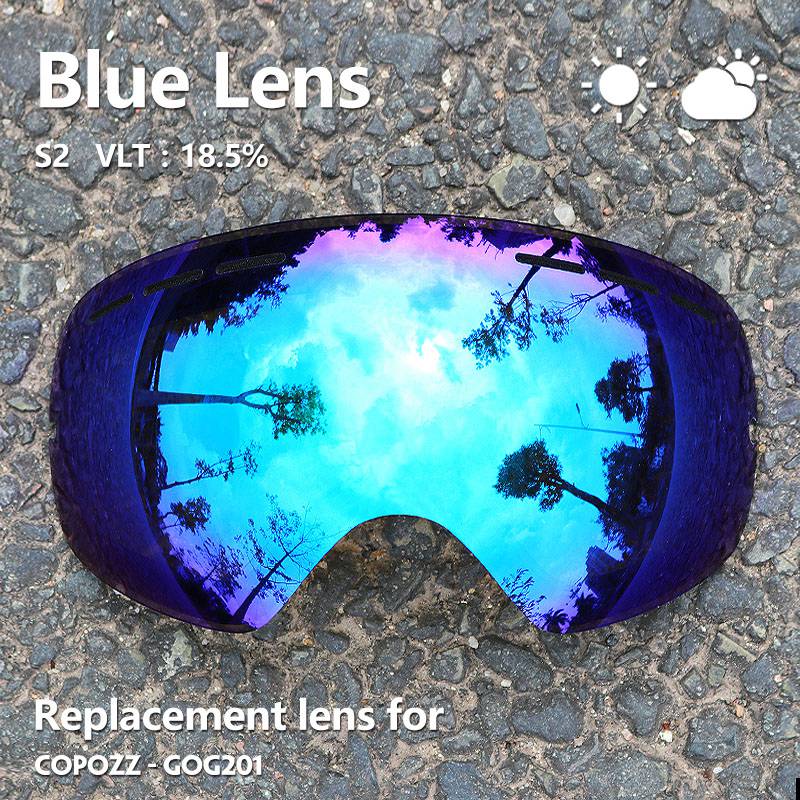 COPOZZ 201 lens Ski Goggles Lens For Anti-fog UV400 Big Spherical Ski Glasses Snow Goggles Eyewear Lenses Replacement(Lens Only).