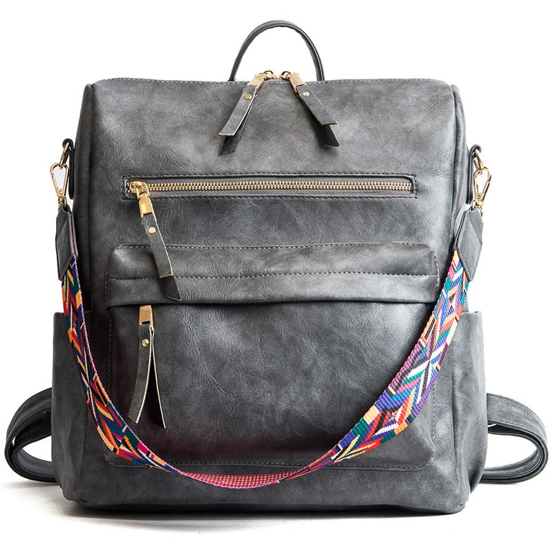 Retro Large capacity Backpack Women PU Leather Rucksack Women's Knapsack Travel Backpacks Shoulder School Bags Mochila Back Pack