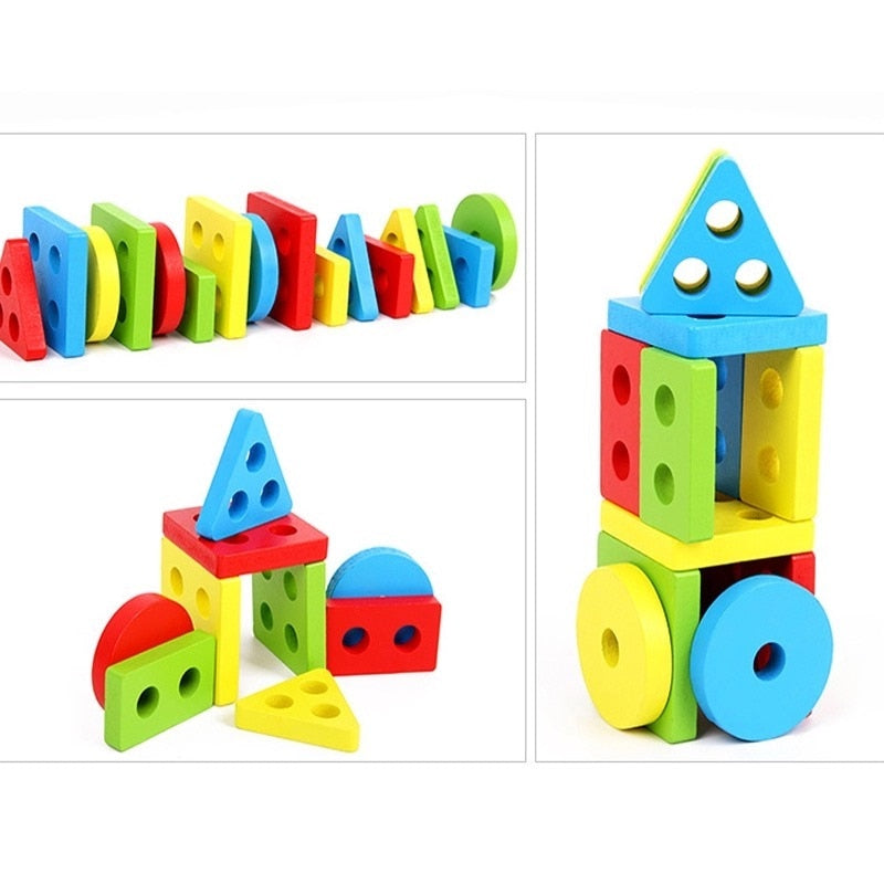 Baby Toys Educational Colorful Wooden Geometric Sorting Board Montessori Kids Educational Toys Stack Building Puzzle Child Gift