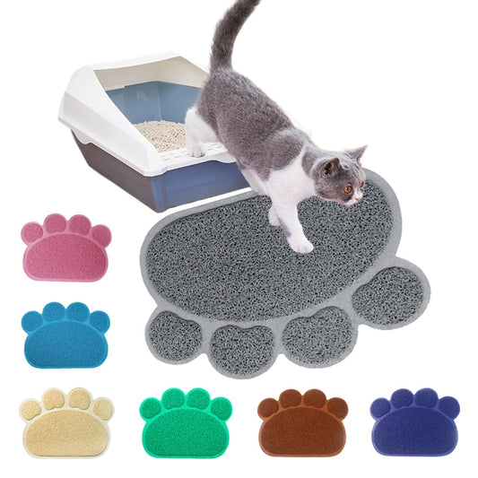 Paw Shaped Cat Litter Mat Litter Trapping Pad Waterproof PVC Pet Dog Food Mats Feeding Placemat Easy Washing Non-slip Floor Pads