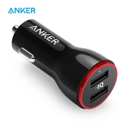 Anker 24W Dual USB Car Charger PowerDrive 2 for iPhone; Samsung Galaxy; LG G4 / G5; Google Nexus; iOS and Android Devices.