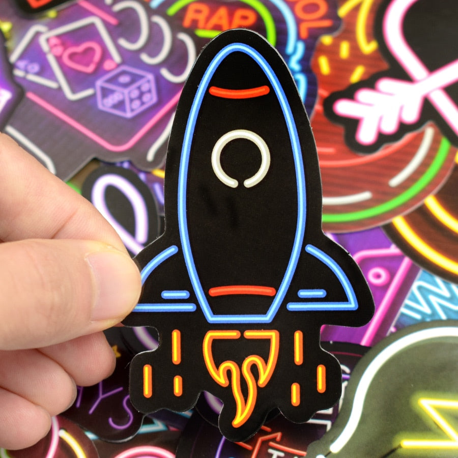50 PCS Neon Stickers Gift Toys for Children Anime Cute Sticker to Laptop Skateboard Phone Guitar Suitcase Fridge Bike Car Decals.