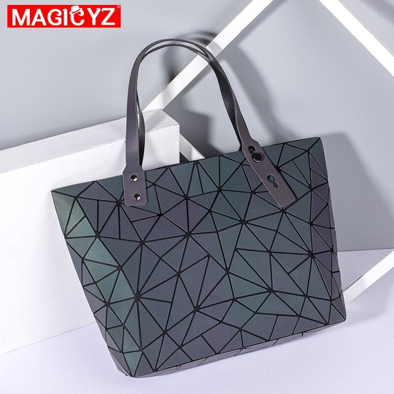 Women's large-capacity holographic laser handbag irregular geometric luminous girl shoulder bag laptop office big bag
