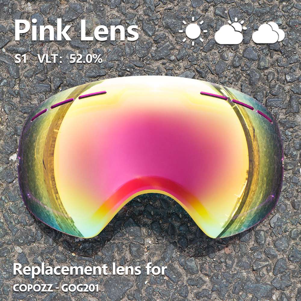COPOZZ 201 lens Ski Goggles Lens For Anti-fog UV400 Big Spherical Ski Glasses Snow Goggles Eyewear Lenses Replacement(Lens Only).