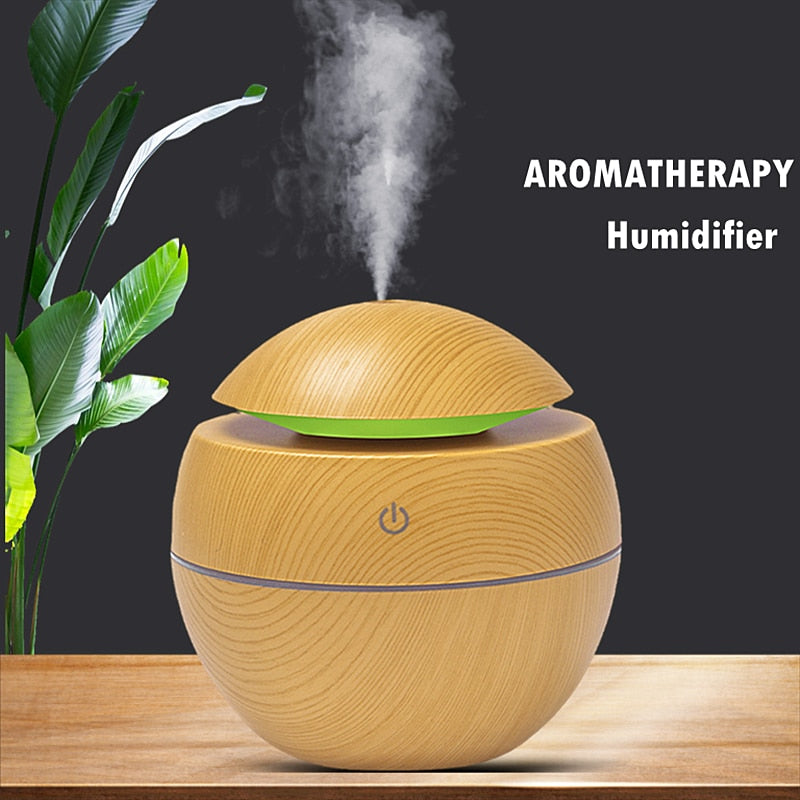 Mini Air Humidifier Ultrasonic USB Aroma Diffuser Wood Grain LED Night Light Electric Essential Oil Diffuser Aromatherapy Home.