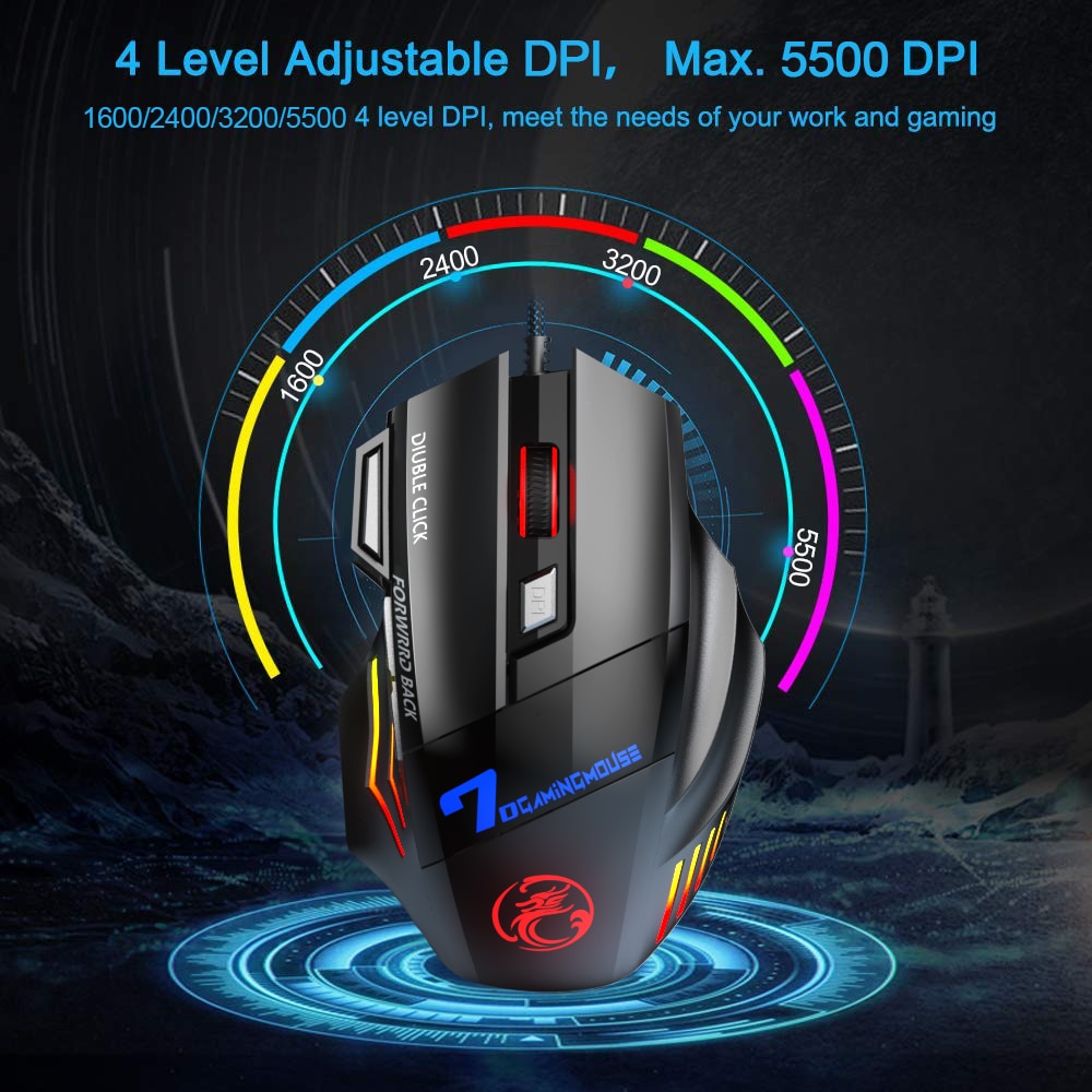 Ergonomic Wired Gaming Mouse LED 5500 DPI USB Computer Mouse Gamer RGB Mice X7 Silent Mause With Backlight Cable For PC Laptop.