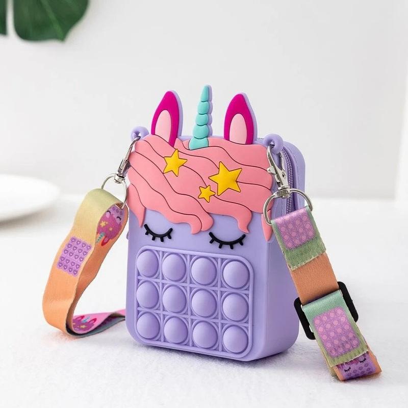 New Cute Unicorn Pop Dimple Messenger Bag Fidget Toy Push Anti Stress Children Toy Popites Keychain Wallet Girl Crossbody Pack.