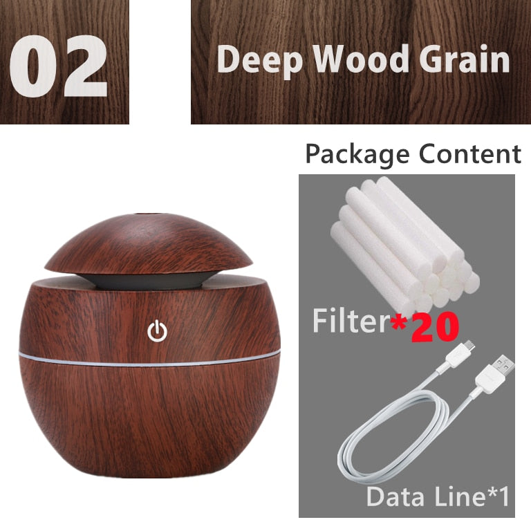 Mini Air Humidifier Ultrasonic USB Aroma Diffuser Wood Grain LED Night Light Electric Essential Oil Diffuser Aromatherapy Home.
