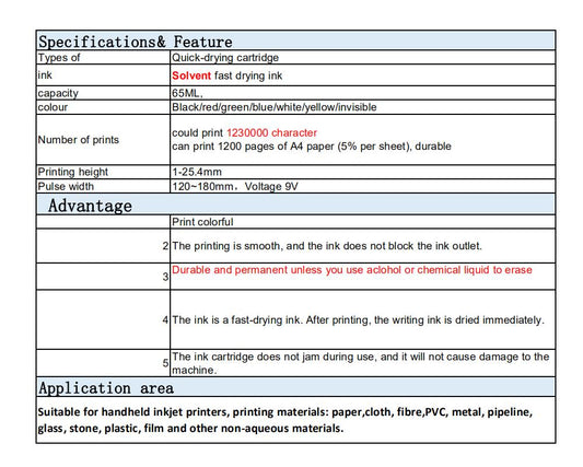 G1309S+ JS10 25.4mm fast dry solvent ink cartridge for 25.4mm handheld hand jet inkjet printer