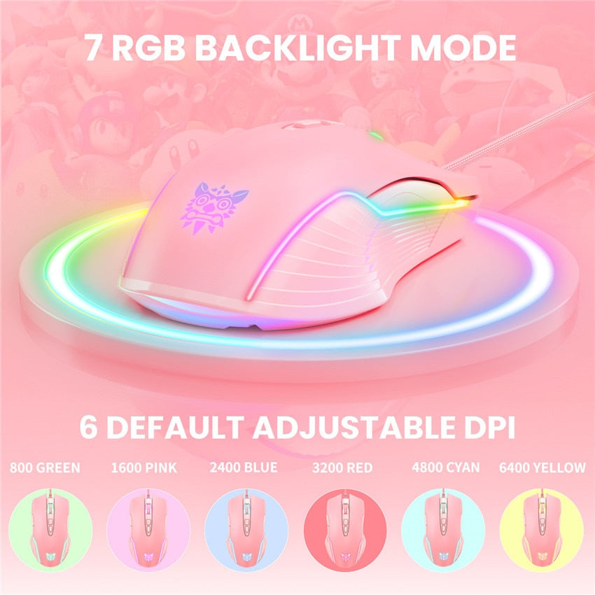 ONIKUMA CW905 6400 DPI Wired Gaming Mouse USB Game Mice 7 Buttons Design Breathing LED Colors for Laptop PC Gamer.
