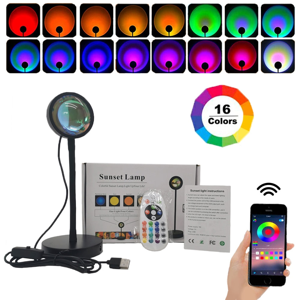 16 Colors Sunset Lamp Led Projector Night Light Living Room BarCafe Shop Background Wall Decoration Lighting For Photographic.