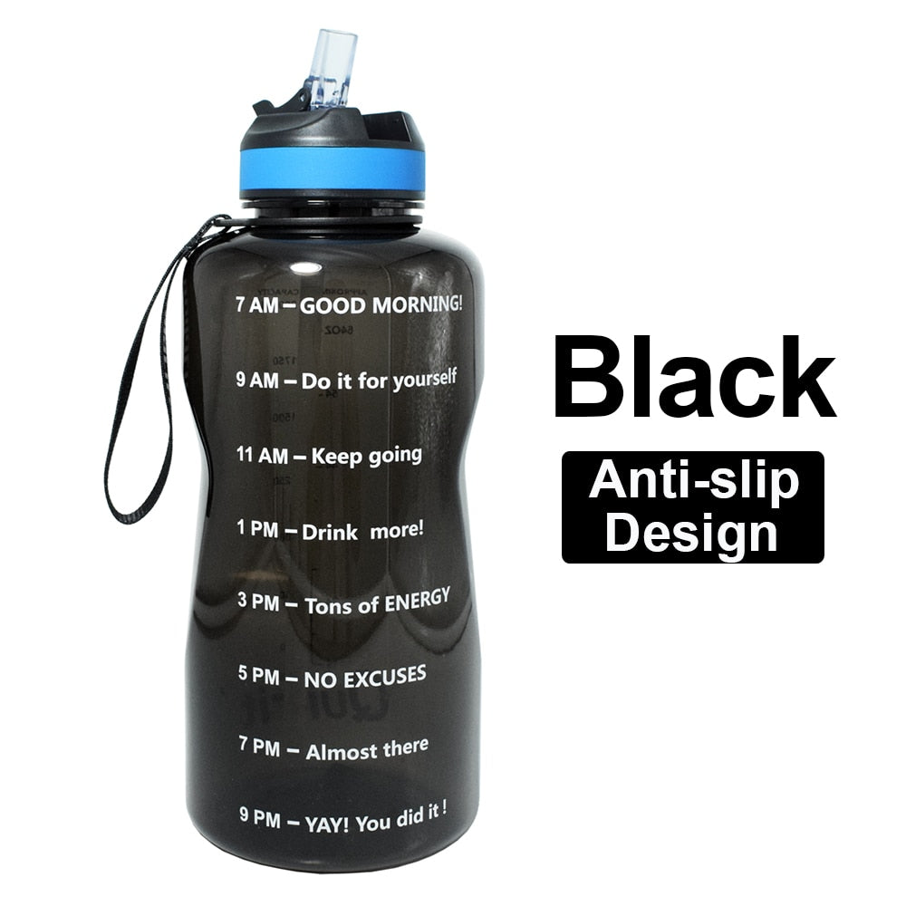 QuiFit 2L 1.3L 64OZ 43oz Tritan Water Bottle With Straw & Time Markings BPA Free Portable Protein Shaker Sports GYM Drinking Jug