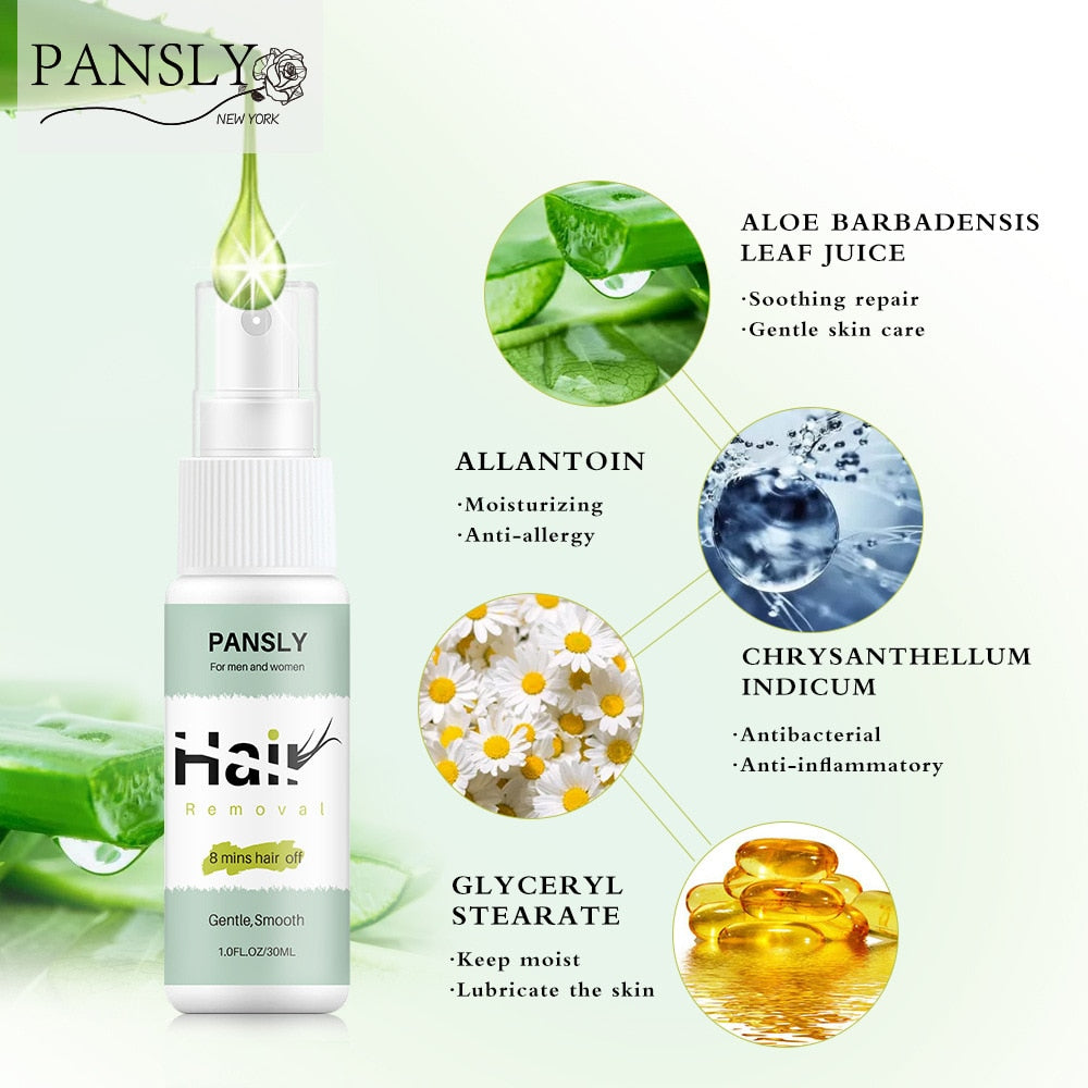 Pansly 8 mins Hair off Hair Removal Cream Face Body Hair Depilatory Beard Bikini Legs Armpit Painless Hair Remover Spray