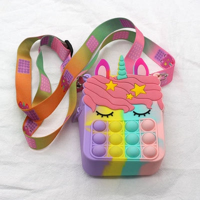 New Cute Unicorn Pop Dimple Messenger Bag Fidget Toy Push Anti Stress Children Toy Popites Keychain Wallet Girl Crossbody Pack.